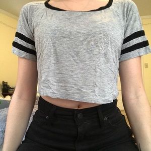 Gray and black flowy crop top